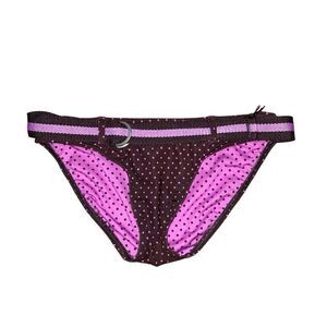 Y2K MAIA Size XS Brown and Pink Polkadot Belted Low Rise Bikini Bottoms